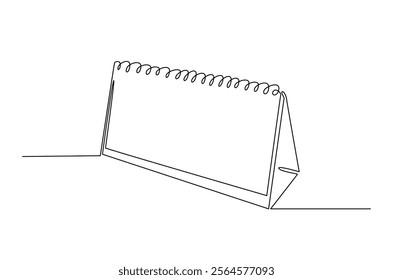 Empty loose-leaf calendar in continuous one line drawing. Single line draw of blank desk spiral calendar. Editable vector.  