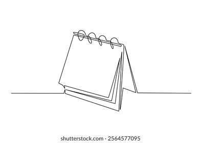 Empty loose-leaf calendar in continuous one line drawing. Single line draw of blank desk spiral calendar. Editable vector.  