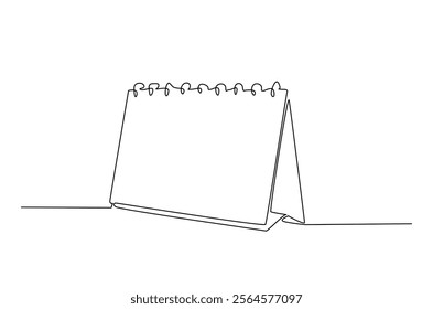 Empty loose-leaf calendar in continuous one line drawing. Single line draw of blank desk spiral calendar. Editable vector.  