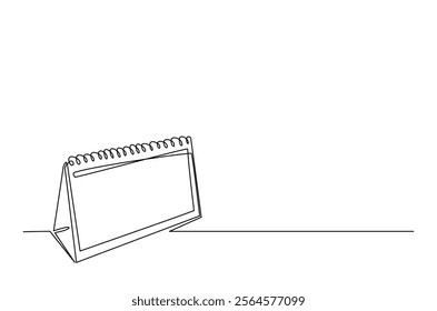 Empty loose-leaf calendar in continuous one line drawing. Single line draw of blank desk spiral calendar. Editable vector.  