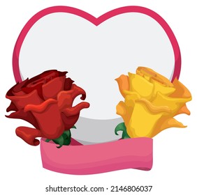 Calendario vacío de hojas sueltas adornado con hermosas rosas rojas y amarillas. Diseño de dibujos animados sobre fondo blanco.