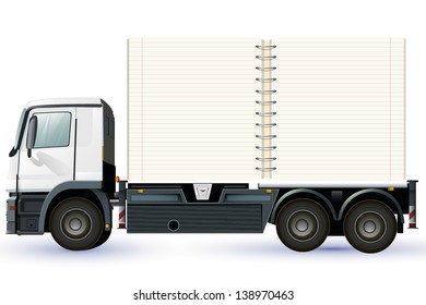 empty lorry or truck with a notebook to place your concept