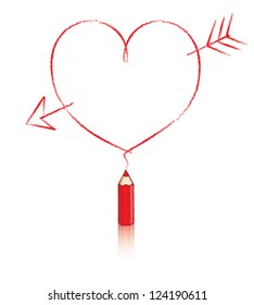 Empty Love Heart Message Drawn by Small Red Pencil with Reflection