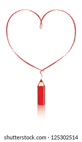 Empty Love Heart Message Drawn by Small Red Pencil with Reflection