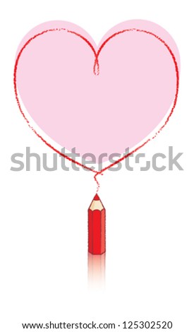 Empty Love Heart Message Drawn by Small Red Pencil with Reflection and Big Pink Heart