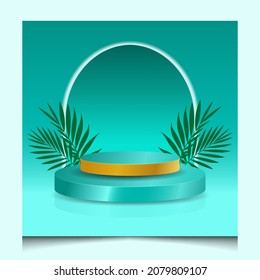 Plantilla de podio 3d de oro de lujo vacío en fondo de gradiente cian para la presentación de producto premium