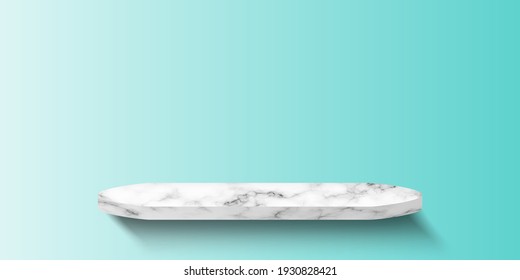 Fondo del producto de la repisa de mármol vacío. Antecedentes de productos de mármol para publicidad. Ilustración vectorial 3d.