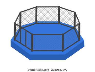 Empty martial arts stage cage in flat design on white background. MMA fight cage.