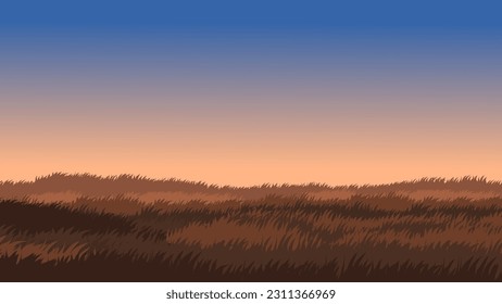 Empty meadow at sunset with clear sky