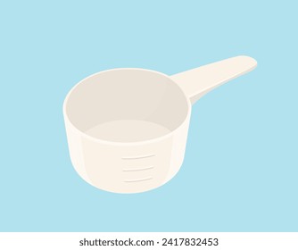 Empty measuring spoon isolated on blue background. Vector cartoon flat illustration. White measuring scoop icon.