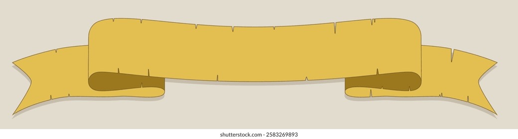 Empty Medieval Scroll Ribbon Badge for Vintage Banner Design with Yellow Old Papyrus Paper Vector illustration