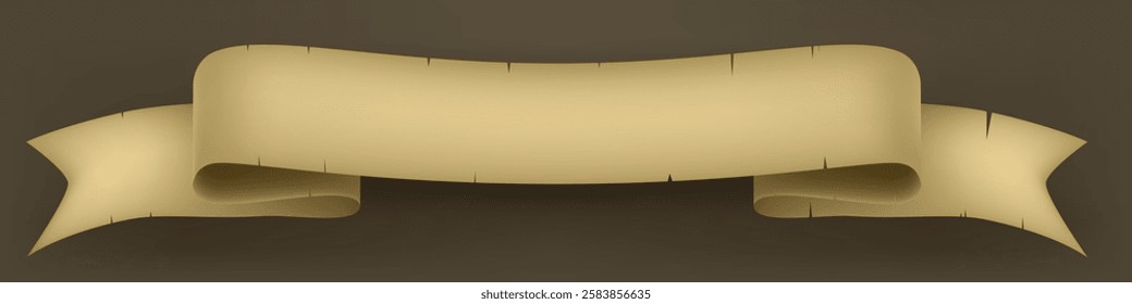 Empty Medieval Scroll Ribbon Badge for Vintage Banner Design with Yellow Old Papyrus Paper Vector illustration