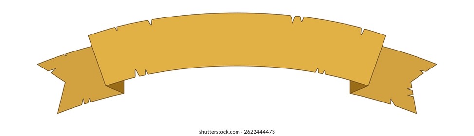 Empty Medieval Scroll Ribbon Badge for Vintage Banner Design with Yellow Old Papyrus Paper Vector illustration