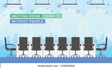 Empty meeting room. No people after pandemic of covid-19 corona virus.  Flat design style vector concept.