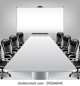 Empty meeting room and presentation board photo realistic vector background