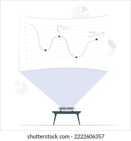 Empty meeting room Projections. Interior of meeting room in modern office. 3d Business Meeting room - vector illustration of an office situation. Male colleague making presentation, showing charts