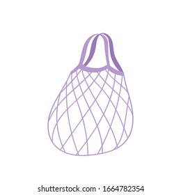 Empty mesh or net shopping bag for eco friendly living. Vegan zero waste concept trendy shopper. Colorful hand drawn vector illustration design for banner, card, poster. Say NO to plastic