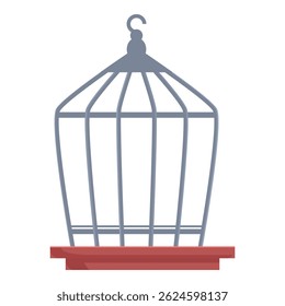 Empty metal birdcage with a wooden base is waiting for a bird