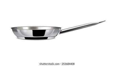 Empty metal frying pan isolated on white background.