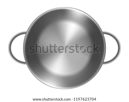 empty metal pan on white background, without lid. photorealistic style. vector illustration.