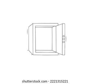 Empty Metal Safe With Open Door. Concept Of Money Safety, Bankruptcy, Robbery. Vector Hand Drawn Illustration Of Steel Deposit Lock Box Isolated On White Background