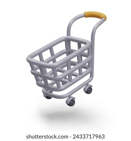 Empty metal shopping trolley, top view. Realistic illustration for online business