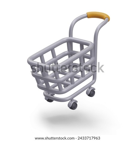 Empty metal shopping trolley, top view. Realistic illustration for online business