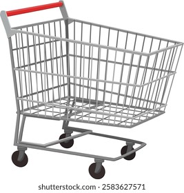 Empty metal supermarket trolley (cut out)