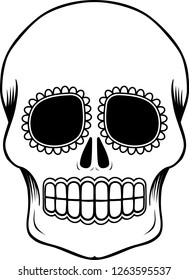 empty mexican sugar skull isolated on white, can be used for coloring book, day of the dead (dia de muertos) tattoo