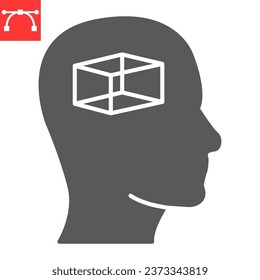 Empty mind glyph icon, think and mindfulness, Cube figure in man head vector icon, vector graphics, editable stroke solid sign, eps 10.