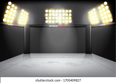 Empty mma arena  under spotlights. boxing ring vector design illustration eps.10