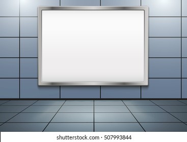 Empty mock-up big billboard inside metro or subway. Vector Illustration isolated on white background.