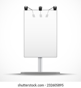 Empty mockup billboard with spotlights and day light. A4 format. Vector Illustration isolated on white background.