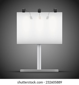 Empty Mockup Billboard With Spotlights And Illuminated At Night. A4 Format. Vector Illustration Isolated On Background.