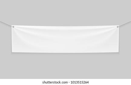 Empty Mockup White Textile Banner With Folds On Ropes. . Isolated Vector Illustration On A Light Background.