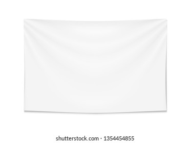 Empty mockup white textile banner with folds. Isolated vector illustration on white background.