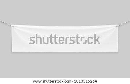 Empty mockup white textile banner with folds on ropes. . Isolated vector illustration on a light background.
