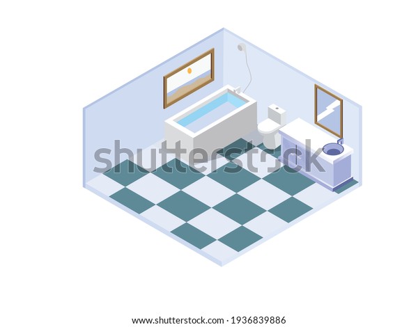 Empty Modern Bathroom Interior Bathtub Shower Stock Vector (Royalty ...