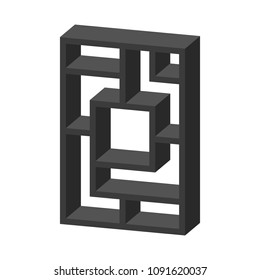 Empty modern bookcase. Isolated on white background. 3d Vector illustration. Dimetric projection.
