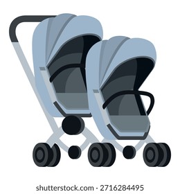 Cochecito de bebé doble moderno vacío con las ruedas Grandes y las capuchas plegadas, aisladas en el fondo blanco