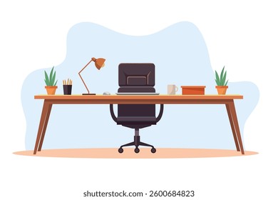 Empty modern office interior. Office interior in flat design Modern business workspace. Vector stock