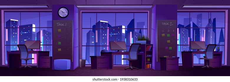 Empty Modern Office Interior At Night