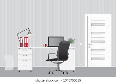 Empty modern office interior. Vector image. Office workspace concept