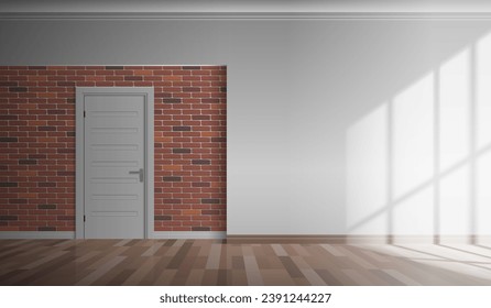 empty modern room intertior with entrance door brick wall window light vector illustration