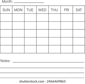 Calendario mensual vacío. Símbolo de planificador diario. Diario del organizador. estilo plano.