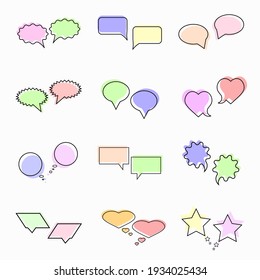 Empty multicolored speech bubbles. A set of many bright forms for replicas, advertising, and communication. Vector illustration