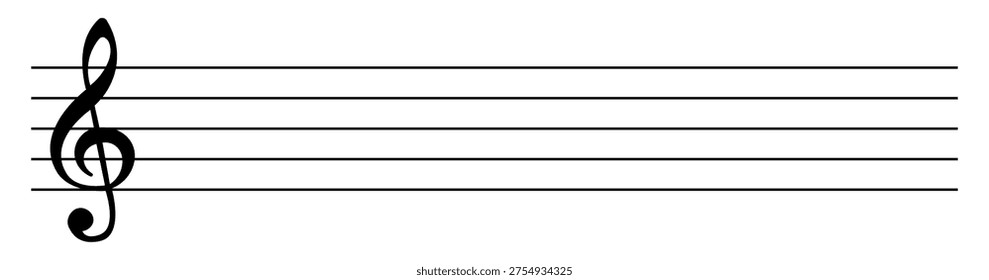 Empty musical staff with treble clef for writing notes, isolated on a white background.