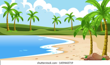 Ilustración del paisaje costero marino de la playa de naturaleza vacía