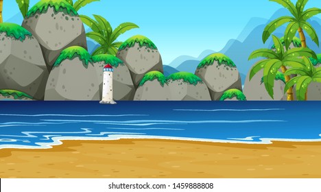 Ilustración del paisaje costero de la playa natural vacía