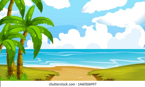 Leere Naturstrand Meer Küstenlandschaft Illustration